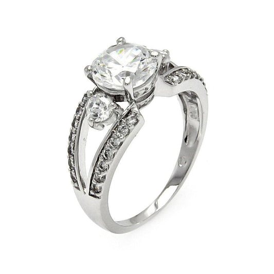Rhodium Plated Sterling Silver 925 Clear CZ Open Round Bridal Ring Sizes 5-9