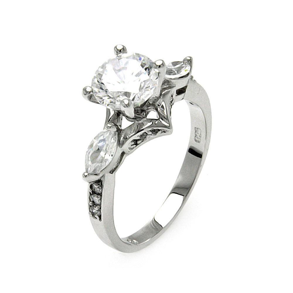 Sterling Silver 925 Rhodium Plated Clear Marquise Sides CZ Bridal Ring Sizes 5-9
