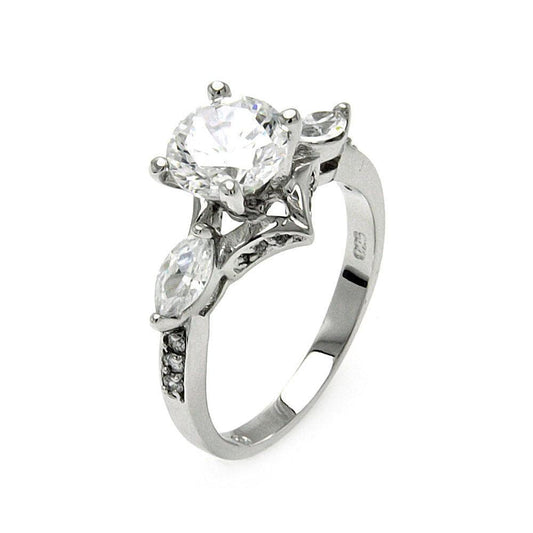 Sterling Silver 925 Rhodium Plated Clear Marquise Sides CZ Bridal Ring Sizes 5-9