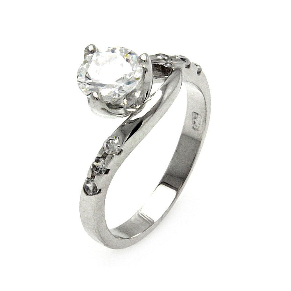 Sterling Silver 925 Rhodium Plated Clear Round CZ Twist Bridal Ring Sizes 5-9