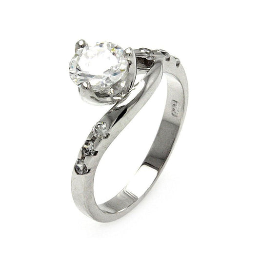 Sterling Silver 925 Rhodium Plated Clear Round CZ Twist Bridal Ring Sizes 5-9
