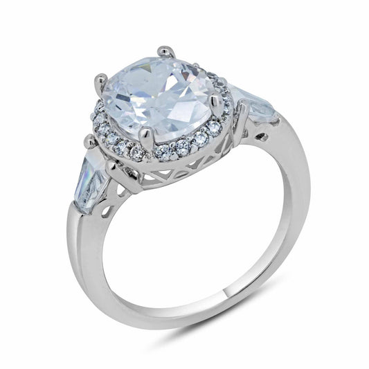 Rhodium Plated Sterling Silver 925 Clear Cluster CZ Round Bridal Ring Sizes 5-9