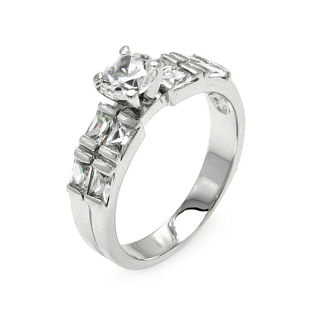 Sterling Silver 925 Rhodium Plated Love Clear Round CZ Bridal Set Ring Sizes 5-9