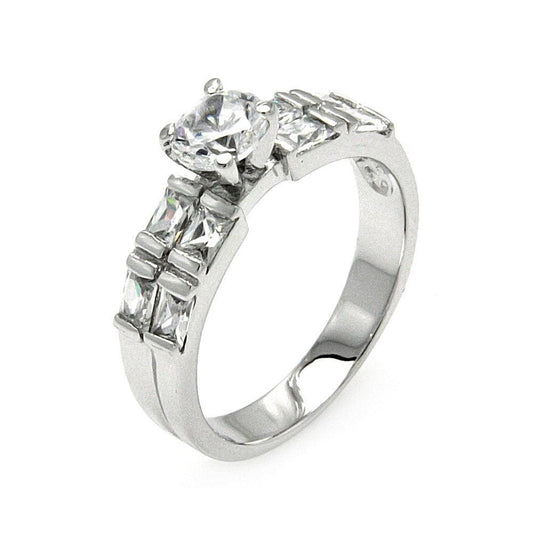 Sterling Silver 925 Rhodium Plated Love Clear Round CZ Bridal Set Ring Sizes 5-9
