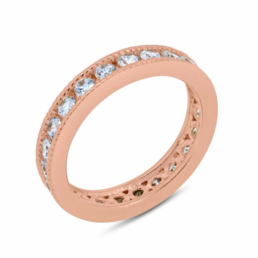 Rose Gold Plated Sterling Silver 925 Clear CZ Stackable Eternity Ring Sizes 5-9
