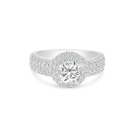 Rhodium Plated Sterling Silver 925 Clear CZ Round Bridal Ring Band Sizes 5-9