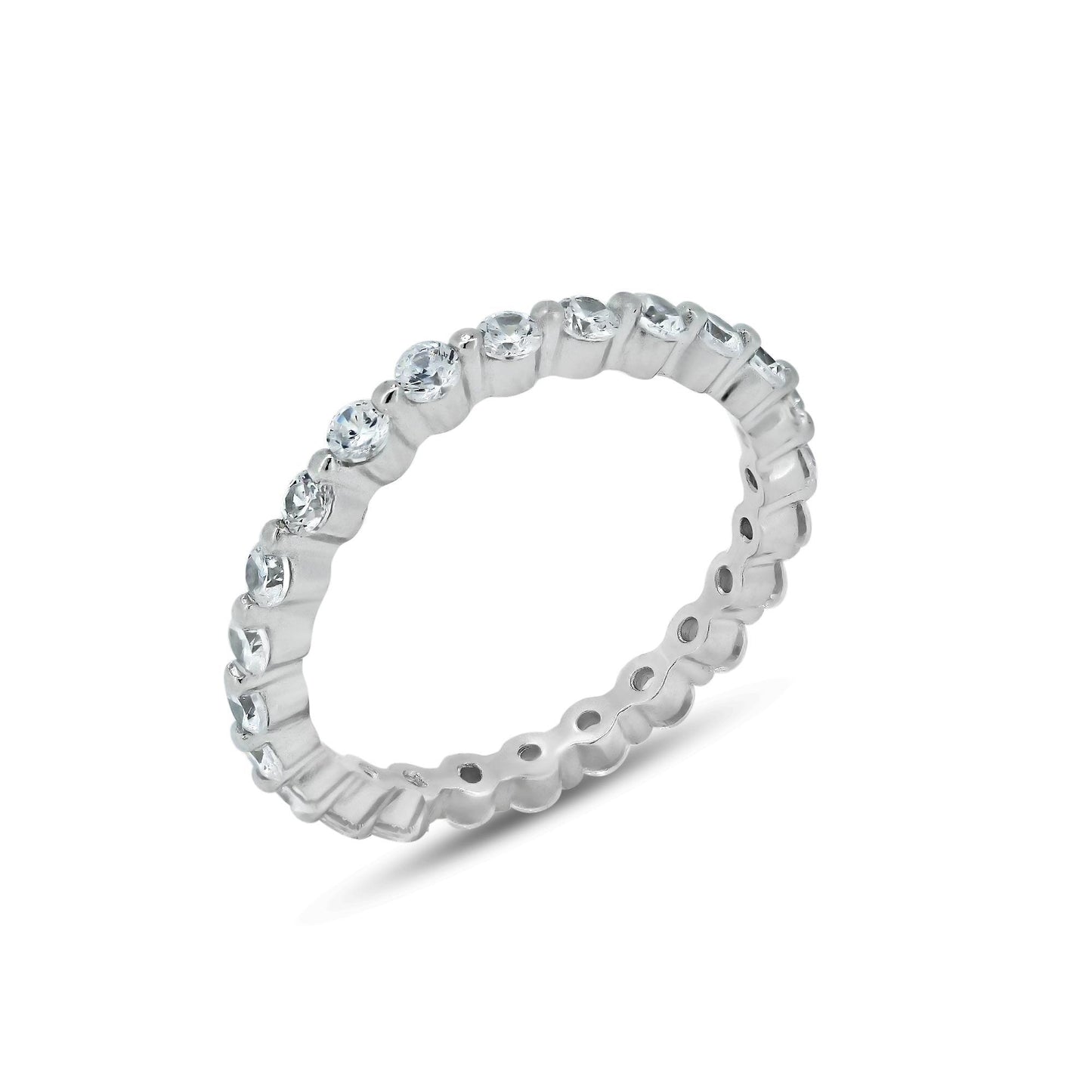 Rhodium Plated Sterling Silver 925 Clear CZ Stackable Eternity Ring Sizes 5-9