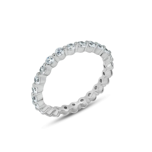 Rhodium Plated Sterling Silver 925 Clear CZ Stackable Eternity Ring Sizes 5-9