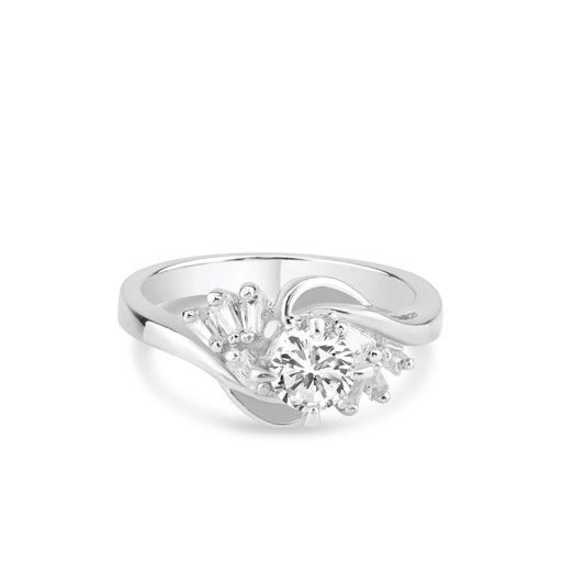 Rhodium Plated Sterling Silver 925 Clear CZ Twist Fan Bridal Ring Band Sizes 5-9