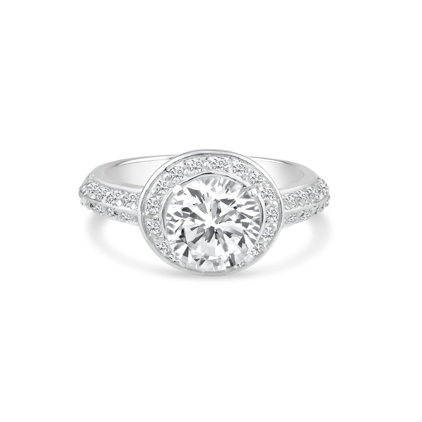 Sterling Silver 925 Rhodium Plated Round CZ Bridal Promise Halo Ring Sizes 5-9