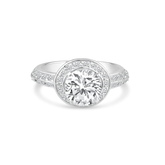 Sterling Silver 925 Rhodium Plated Round CZ Bridal Promise Halo Ring Sizes 5-9