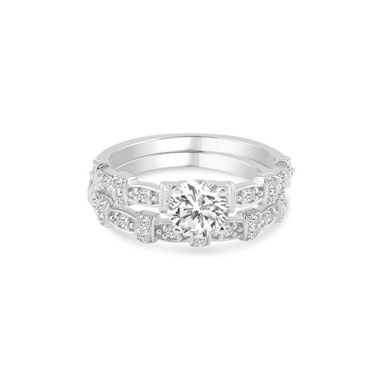 Rhodium Plated Sterling Silver 925 Clear CZ Delicate Estate Ring Set Sizes 5-9