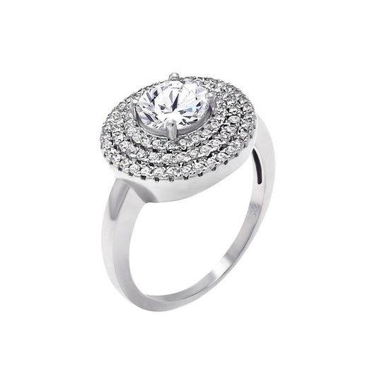 Rhodium Plated Sterling Silver 925 Micro Pave Clear CZ Round Ring Band Sizes 5-9