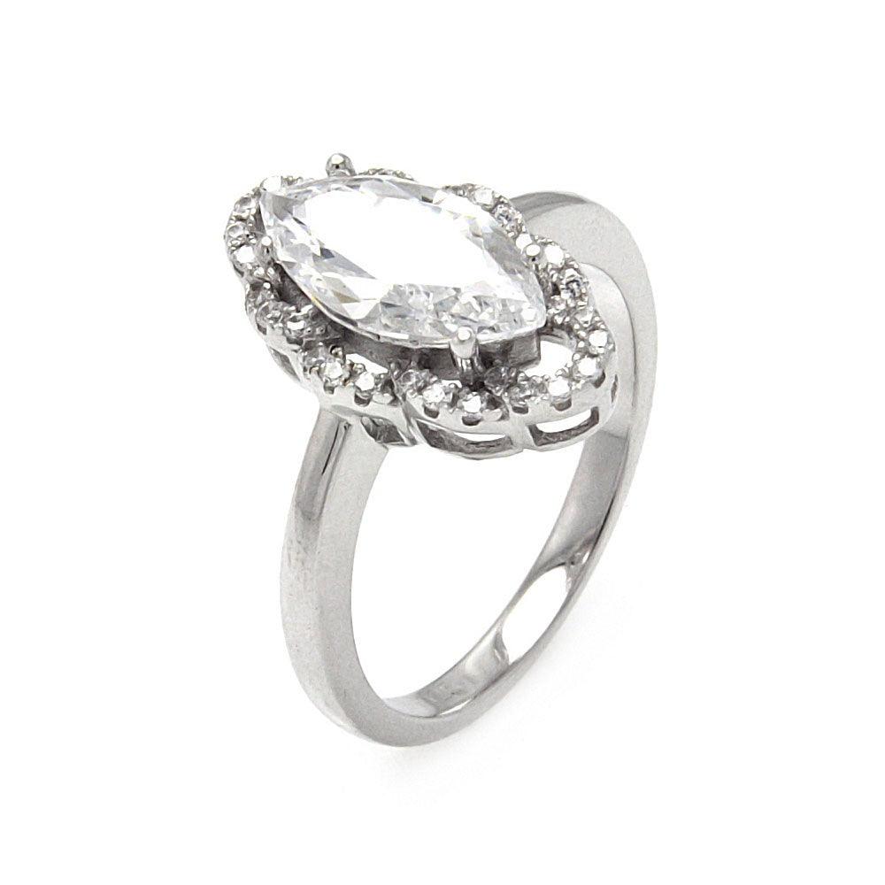 Rhodium Plated Sterling Silver 925 Micro Pave Clear CZ Marquise Ring Sizes 5-9