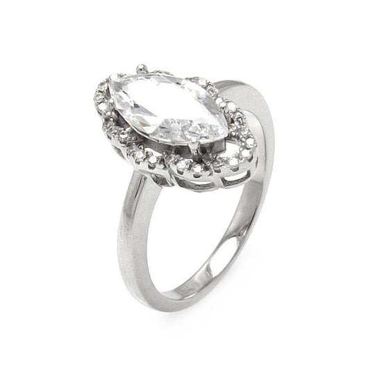 Rhodium Plated Sterling Silver 925 Micro Pave Clear CZ Marquise Ring Sizes 5-9