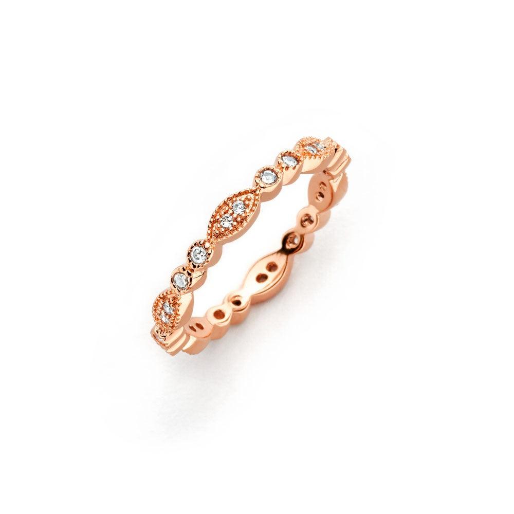 Sterling Silver Rose Gold Plated Marquise CZ Stackable Eternity Ring Sizes 5-9