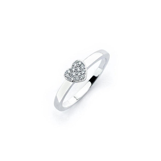 Rhodium Plated Sterling Silver 925 Clear Micro Pave Set CZ Heart Ring Sizes 5-9