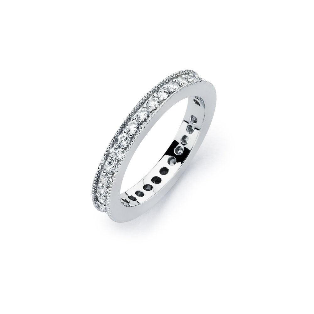 Rhodium Plated Sterling Silver 925 CZ Stackable Eternity Bridal Ring Sizes 5-9
