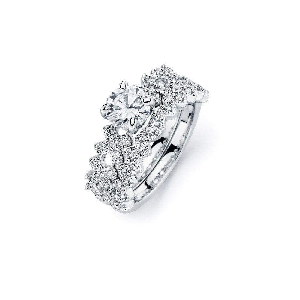 Sterling Silver 925 Rhodium Plated Clear CZ Bridal Engagement Ring Sizes 5-9