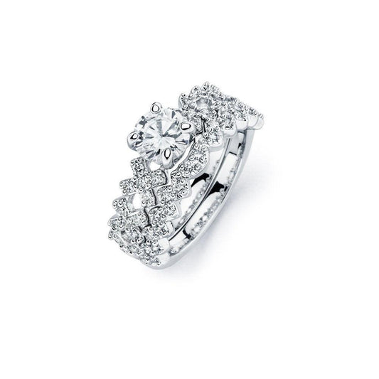 Sterling Silver 925 Rhodium Plated Clear CZ Bridal Engagement Ring Sizes 5-9