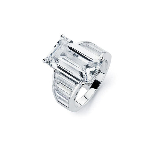 Sterling Silver 925 Rhodium Plated Baguette CZ Rectangular Bridal Ring Sizes 5-9