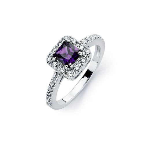 Rhodium Plated Sterling Silver 925 Clear & Purple CZ Bridal Ring Band Sizes 5-9