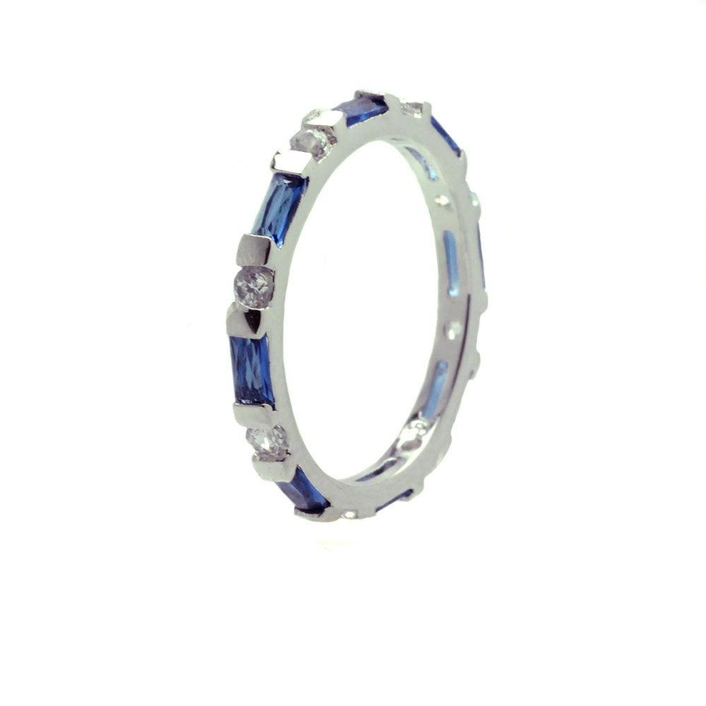 Sterling Silver 925 Rhodium Plated Blue CZ Stackable Eternity Ring Sizes 5-9
