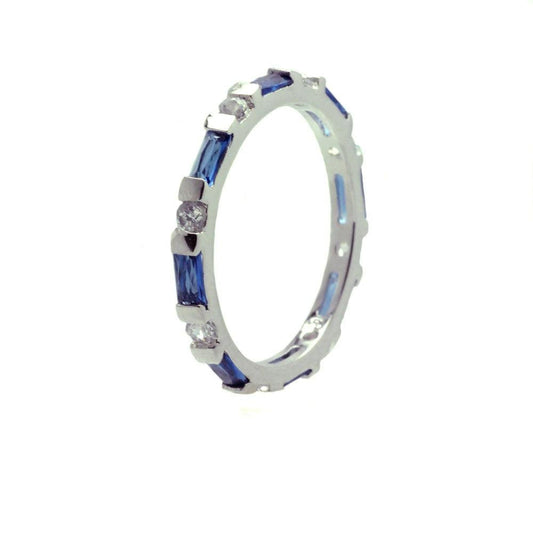 Sterling Silver 925 Rhodium Plated Blue CZ Stackable Eternity Ring Sizes 5-9