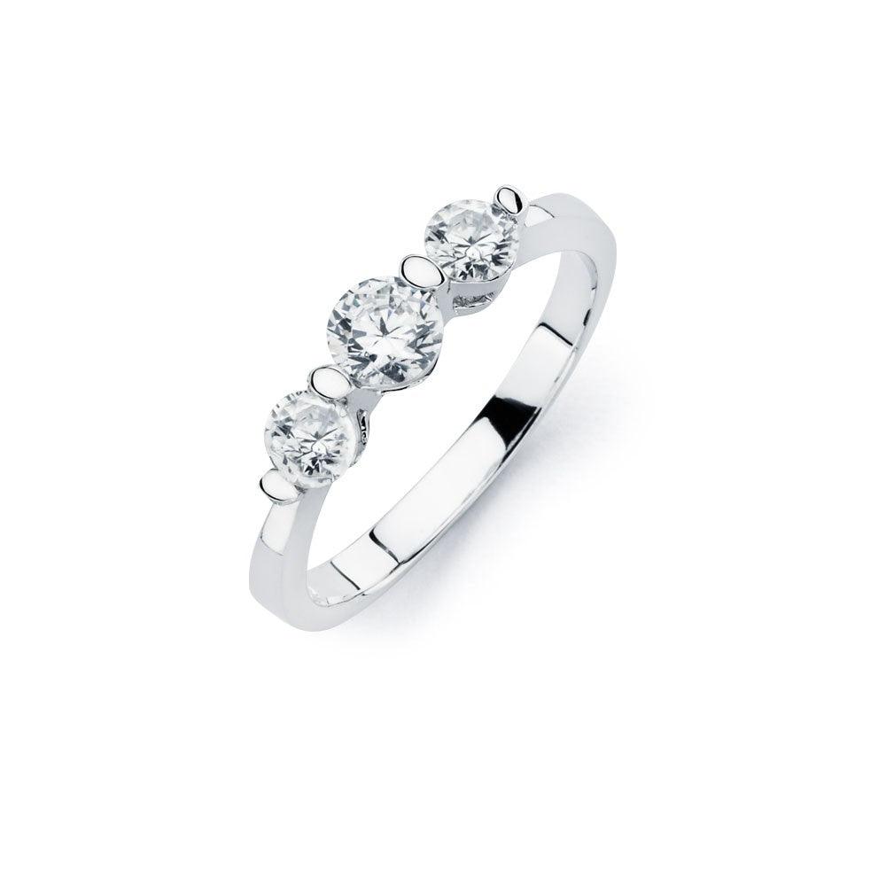 Sterling Silver 925 Rhodium Plated 3 Set Round Clear CZ Bridal Ring Sizes 5-9