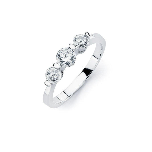 Sterling Silver 925 Rhodium Plated 3 Set Round Clear CZ Bridal Ring Sizes 5-9