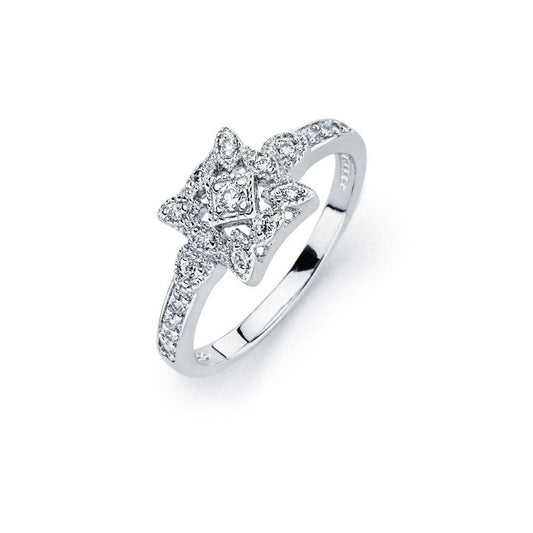 Sterling Silver Rhodium Plated Clear Micro Pave CZ Square Bridal Ring Sizes 5-9