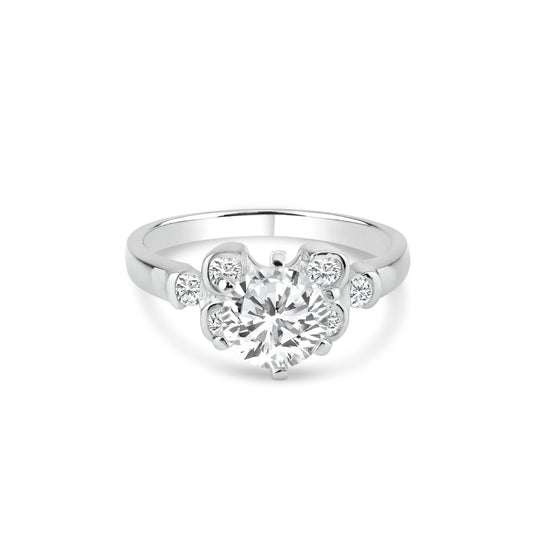 Rhodium Plated Sterling Silver 925 Clear CZ Bubble Sides Bridal Ring Sizes 5-9