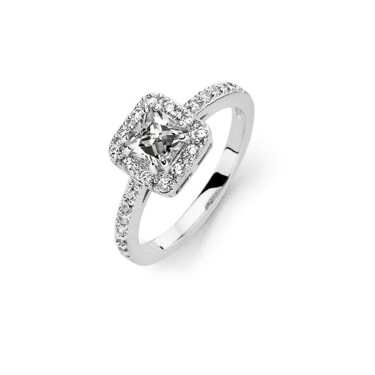 Sterling Silver 925 Rhodium Plated Clear Square Halo Promise CZ Ring Sizes 5-9