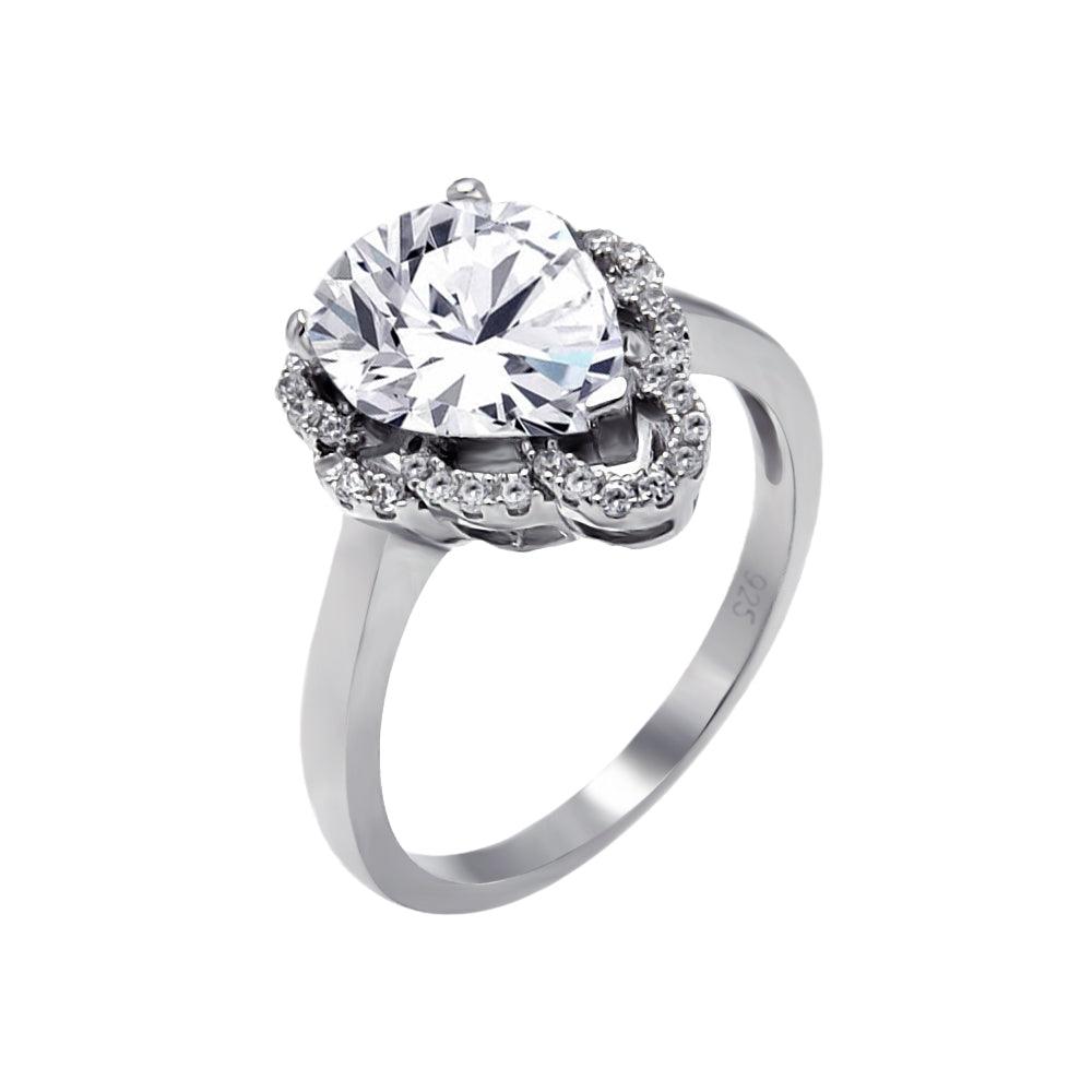 Sterling Silver 925 Rhodium Plated Micro Pave CZ Tear Drop Halo Ring Sizes 5-9