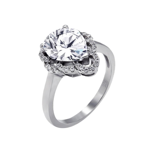 Sterling Silver 925 Rhodium Plated Micro Pave CZ Tear Drop Halo Ring Sizes 5-9