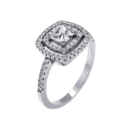 Rhodium Plated Sterling Silver 925 Micro Pave Clear CZ Square Ring Sizes 5-9