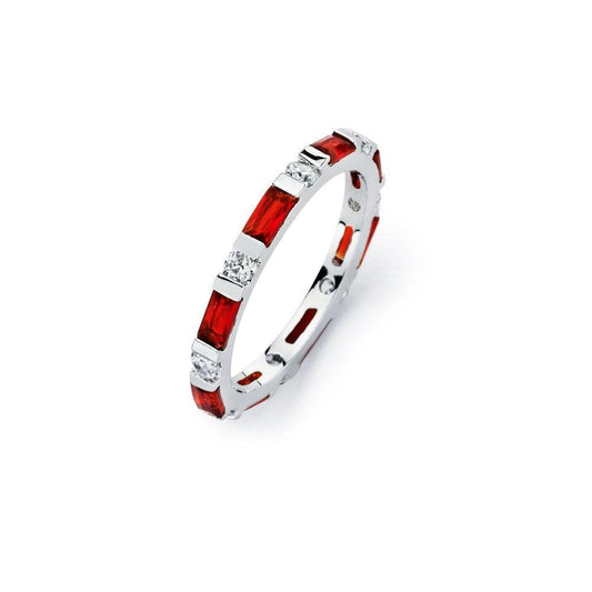 Sterling Silver 925 Rhodium Plated Red CZ Stackable Eternity Ring Sizes 5-9