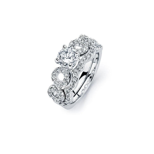 Sterling Silver 925 Rhodium Plated CZ Infinity Engagement Ring Set Sizes 5-9