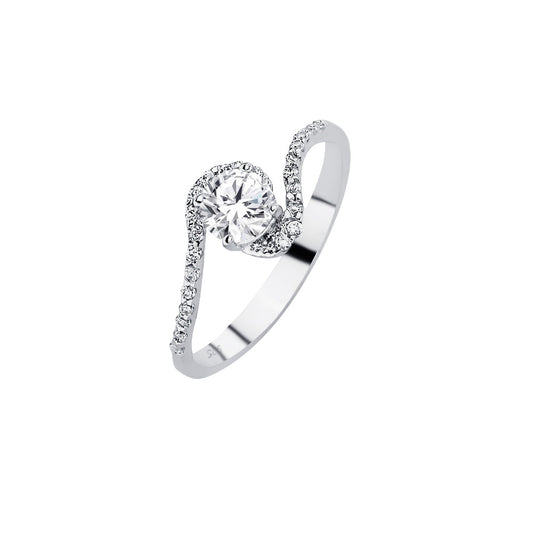 Sterling Silver 925 Rhodium Plated Solitaire Wave CZ Twist Bridal Ring Sizes 5-9