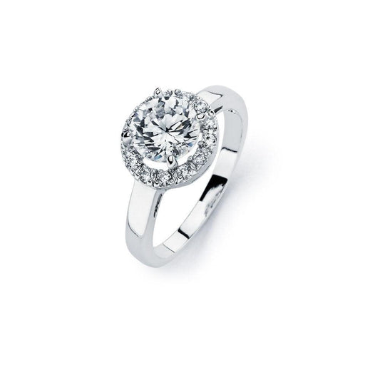 Sterling Silver 925 Rhodium Plated Clear Round Halo CZ Bridal Ring Sizes 5-9