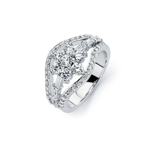 Sterling Silver Rhodium Plated Clear CZ Flower Promise Fashion Ring Sizes 5-9