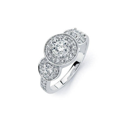 Sterling Silver 925 Rhodium Plated 3 Set Round Clear CZ Bridal Ring Sizes 5-9