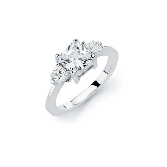 Sterling Silver 925 Rhodium Plated Clear Square Center CZ Bridal Ring Sizes 5-9