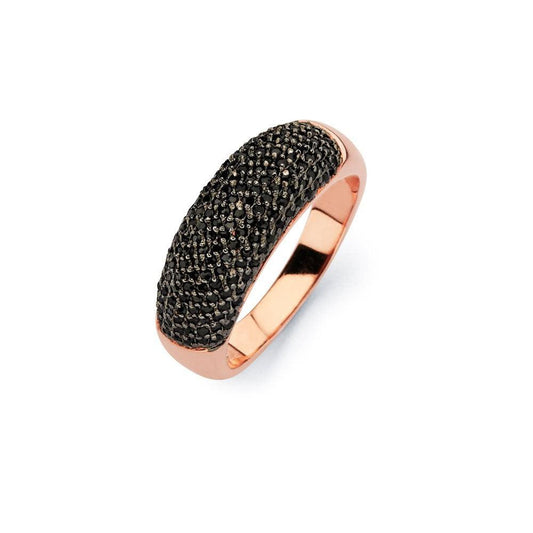 Sterling Silver 925 Rose Gold Plated Black Micro Pave Set CZ Half Ring Sizes 5-9