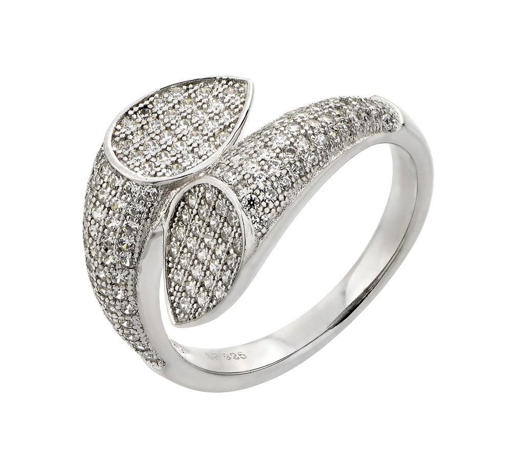 Sterling Silver 925 Rhodium Plated Tear Pear Iced Out Bling CZ Ring Sizes 5-9