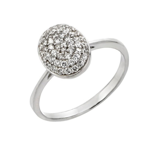 Sterling Silver 925 Rhodium Plated Round Oval CZ Wide Bling Women Ring Sizes 5-9