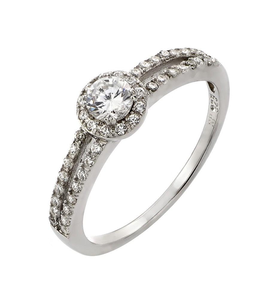 Sterling Silver 925 Rhodium Plated Round Clear CZ Halo Promise Ring Sizes 5-9