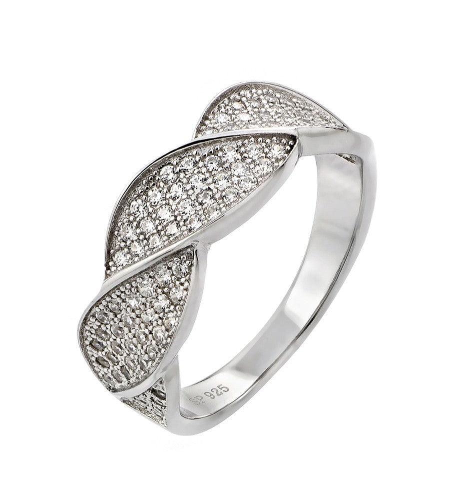 Rhodium Plated Sterling Silver 925 Round Clear CZ Twisted Ring Band Sizes 5-9