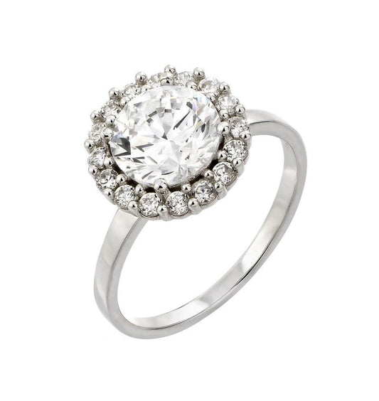 Sterling Silver 925 Rhodium Plated Round Large Wide Halo CZ Sun Ring Sizes 5-9