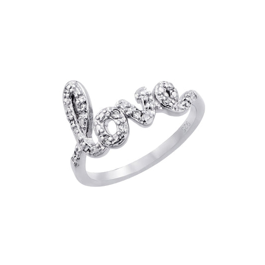 Sterling Silver 925 Rhodium Plated CZ Love Promise Word Script Ring Sizes 5-9